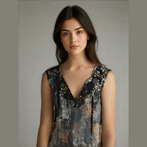 Cabi  Gray & Brown Burst Incandescent Sleeveless Top - Sz M EUC